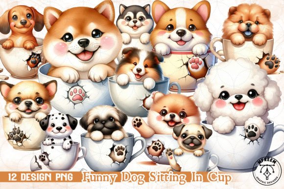 Funny Dog Sitting in Cup Sublimation Illustration Illustrations Imprimables Par mfreem