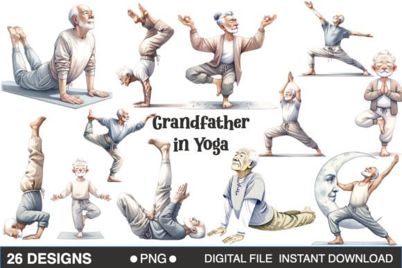 Grandfather in Yoga Clipart Sublimation Grafik Plotterdateien Von allaboutartwork94
