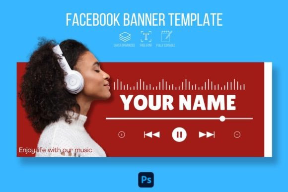 Music Player Facebook Cover Banner Set Graphic Social Media Templates By crazypeasy