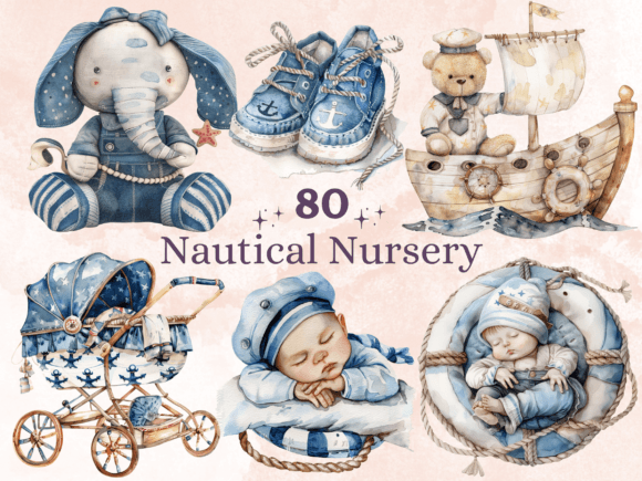 Nautical Nursery Clipart Graphic Illustrations By giraffecreativestudio