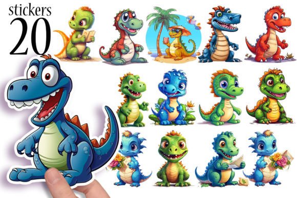Printable Dinosaur Stickers for Kids PNG Graphic Crafts By TheDigitalDeli
