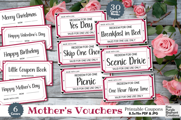 Red Heart Mother's Day Coupon Card Book Graphic Print Templates By finepurpleelephant