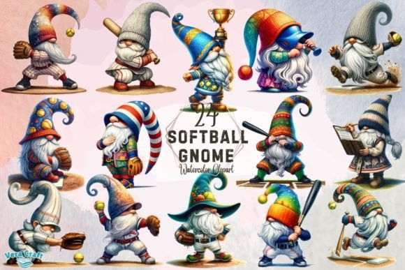 Softball Gnome Watercolor Clipart Gráfico PNGs transparentes de IA Por Vera Craft