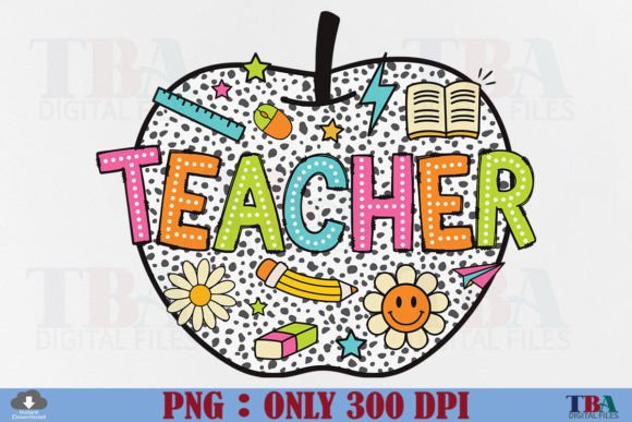 Teacher Dalmatian Dots Colorful Doodle Grafik T-shirt Designs Von TBA Digital Files