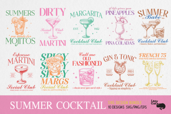 Vintage Summer Cocktail SVG Bundle Grafika Rękodzieła Przez Lazy Cat
