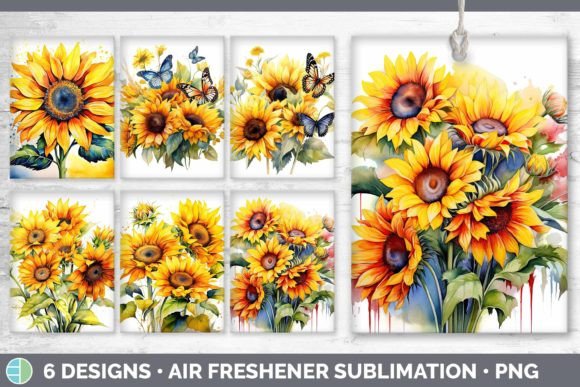 Watercolor Sunflower Air Freshener | Sub Graphic AI Illustrations By Enliven Designs