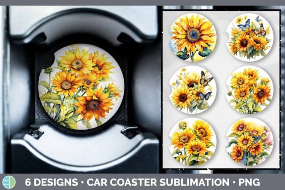 Watercolor Sunflower Car Coaster | Subli Graphic AI Illustrations By Enliven Designs