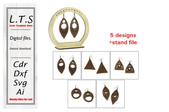 Wooden Earring. Laser Cut File. 5 Design Graphic 3D SVG By LTS