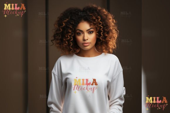 Afro Girl White Sweatshirt Mockup Shirt Graphic Product Mockups By MilaMockup