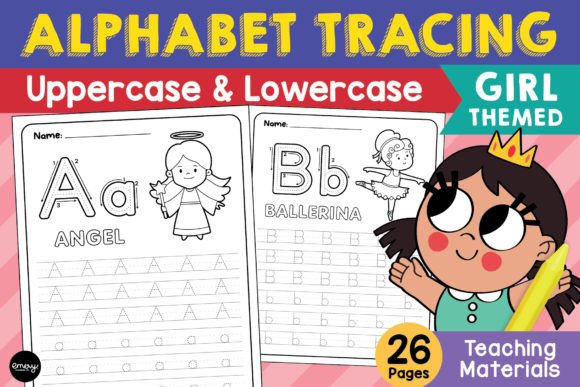 Alphabet Tracing Worksheets - Girl Theme Illustration K Par Emery Digital Studio