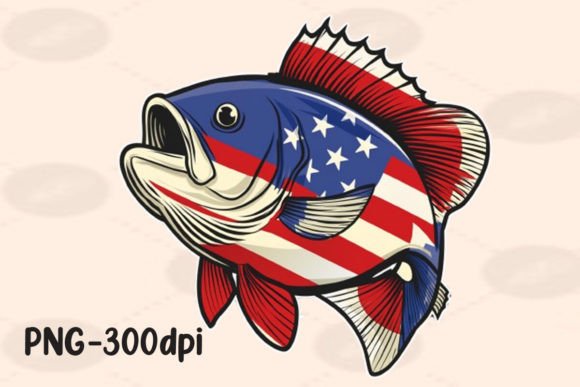 Bass Fish American Flag Fishing PNG Graphic Print Templates By PrintExpert