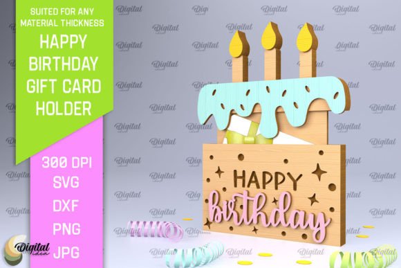 Birthday Gift Card Holder Laser Cut Graphic 3D SVG By Digital Idea