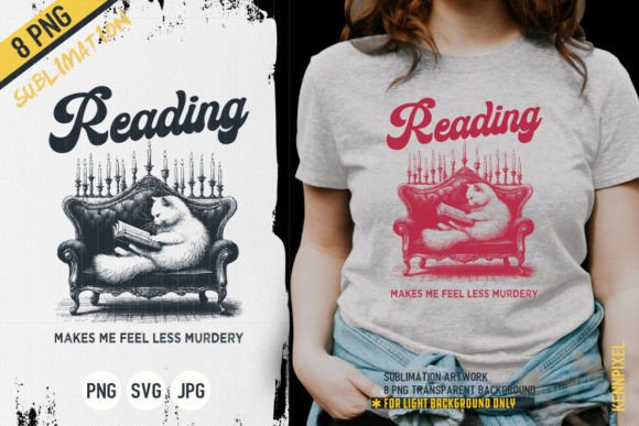 Cat Reading Book on Vintage Sofa Shirt Graphic T-shirt Designs By kennpixel