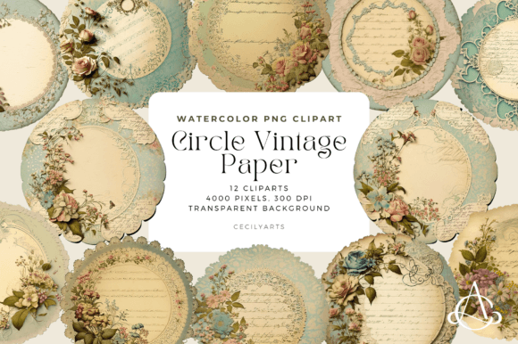 Circle Vintage Paper Cliparts Graphic Illustrations By Cecily Arts
