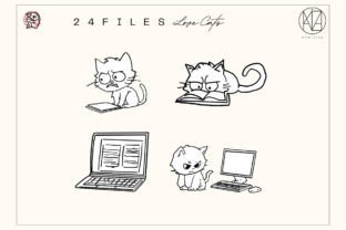 Cute Cat with Computer: Coloring (24 PN Gráfico Ilustraciones Imprimibles Por Momixzaa 3