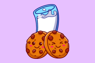 Cute Cookies with Milk Cartoon Gráfico Ilustraciones Imprimibles Por catalyststuff