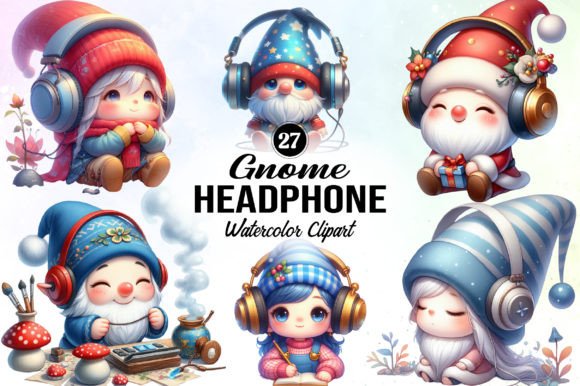 Cute Gnome Headphone Clipart Grafik Druckbare Illustrationen Von Creative Art
