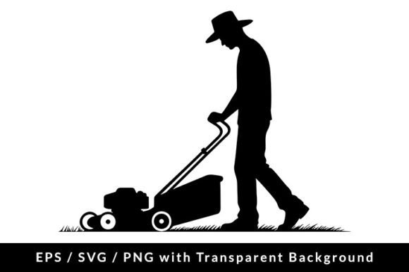 Man Using Lawn Mower Silhouette SVG EPS Gráfico Ilustraciones Imprimibles Por Formatoriginal