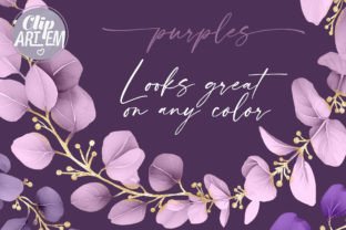 Purple Gold Eucalyptus Wreath 4 PNG Set Graphic Illustrations By clipArtem 2