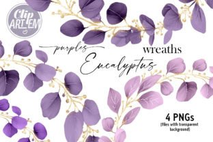 Purple Gold Eucalyptus Wreath 4 PNG Set Graphic Illustrations By clipArtem 4