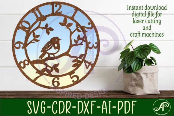 Robin Bird Wall Clock Laser Cut Files Illustration SVG 3D Par apinspireddesigns