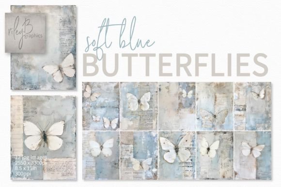 Soft Blue Butterflies Afbeelding AI Illustraties Door rileybgraphics