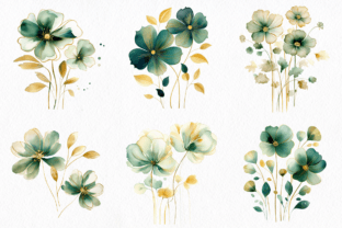 18 PNG Green & Gold Abstract Flowers Graphic AI Graphics By Cliptomania Creations 3