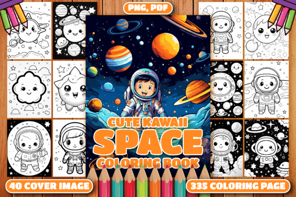 335 Cute Kawaii Space Coloring Pages V-1 Graphic Coloring Pages & Books Kids By CockPit