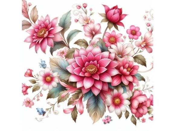 4 Beautiful Pink Flower Pattern Gráfico Patrones IA Por A.I Illustration and Graphics