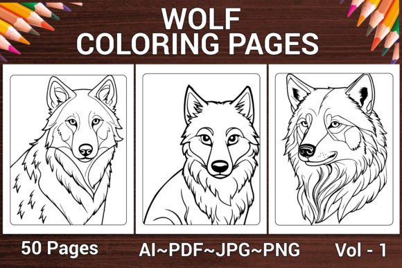 50 WOLF COLORING PAGES Graphic Coloring Pages & Books Kids By Milon Store
