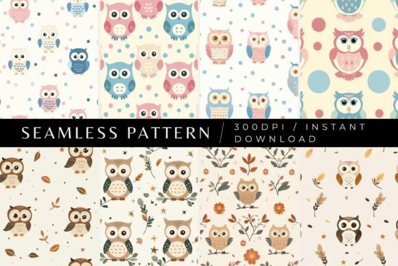 Baby Owl Seamless Patterns Illustration Modèles de Papier Par Inknfolly