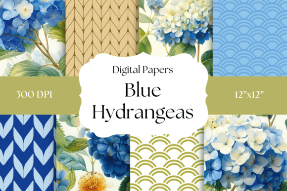 Blue Hydrangeas Digital Papers Graphic Backgrounds By More Paper Than Shoes