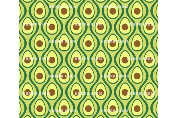 Green & Brown Avocado Vegan Pattern Illustration Modèles de Papier Par Karma Genie