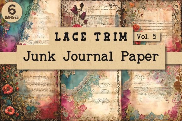 Lace Trim Junk Journal Paper Vol. 5 Graphic Backgrounds By VintageRetroCafe