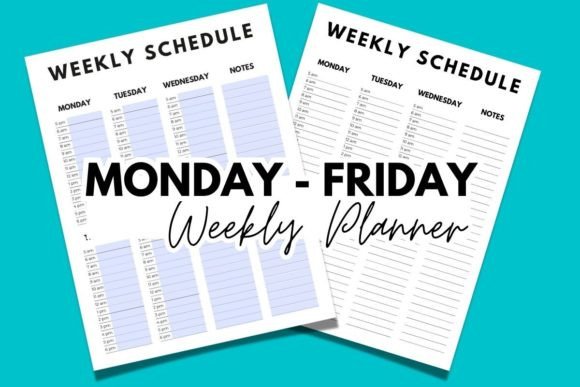 Monday - Friday Schedule 1 Page Planner Graphic Print Templates By Media Minimalist
