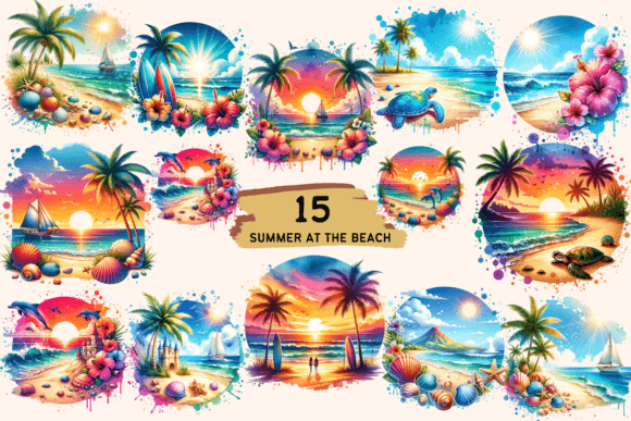 Summer at the Beach Sublimation Bundle Graphic Illustrations By Lara' s Designs