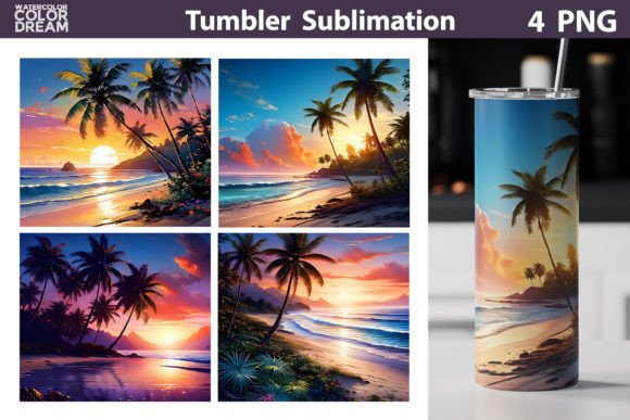 Tropical Beach Tumbler Wrap Graphic Crafts By WatercolorColorDream