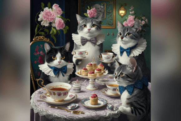 Vintage Cat Tea Party Background Gráfico Fondos Por Endrawsart