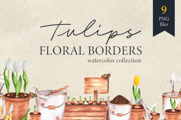 Watercolor Tulips Seamless Borders Grafik Druckbare Illustrationen Von Elena Valeto