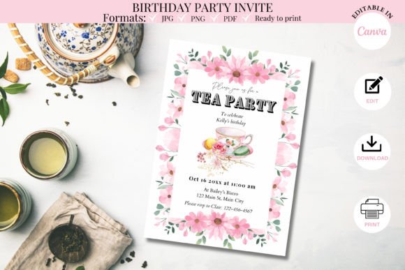 Wildflower Tea Party Birthday Invitation Graphic Print Templates By kkdigitalprints