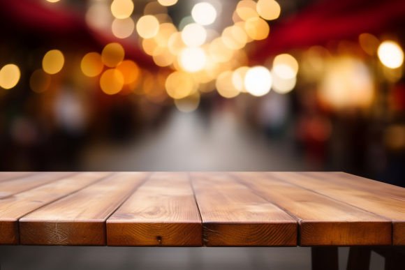 Wooden Table in Blurred Light Background Graphic AI Generated By Harry_de