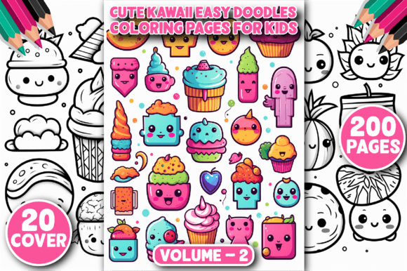 200 Cute Kawaii Easy Doodles Color Pages Gráfico Desenhos e livros para colorir para crianças Por royalerink