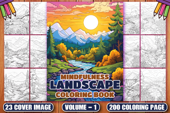 200 Mindfulness Landscape Coloring Book Graphic Coloring Pages & Books Adults By CockPit