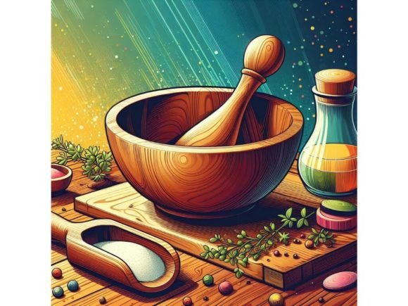 4 Wooden Bowl on a Table Grafika Ilustracje do Druku Przez A.I Illustration and Graphics