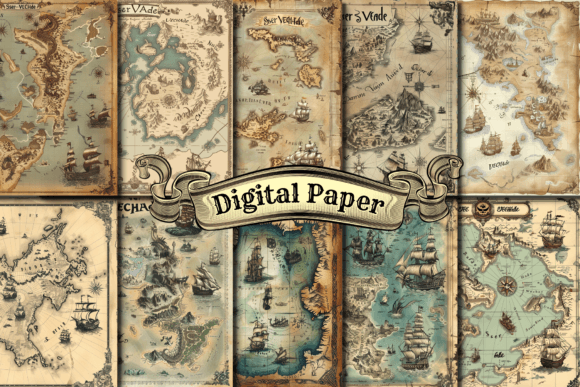 Antique Maps Digital Paper Gráfico Patrones de Papel Por craftsmaker