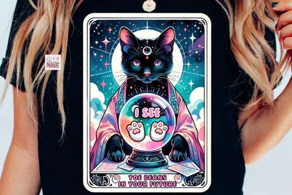 Black Cat Tarot Card PNG Crystal Ball Gráfico Plantillas de Impresión Por Pixel Paige Studio
