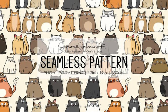 Cartoon Cats Seamless Pattern Grafik Papier-Muster Von Simone Balman Art