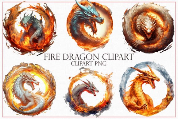 Fire Dragon Clipart Bundle Graphic AI Transparent PNGs By Mehtap Aybastı