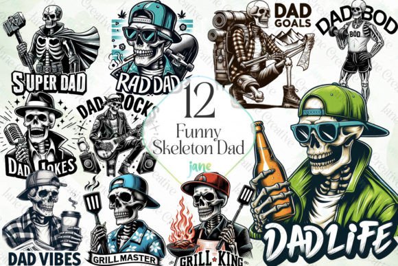 Funny Skeleton Father Sublimation Bundle Graphic Illustrations By JaneCreative