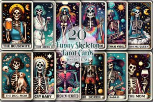 Funny Skeleton Tarot Card Sublimation Graphic Illustrations By Cat Lady 1